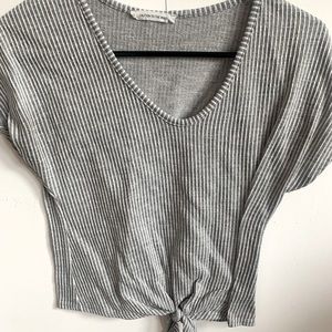 Caution To the Wind White & Grey Striped Tie Top